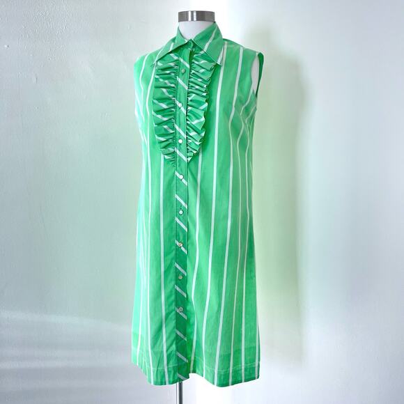 Vintage 60s Mod Neon Green Striped Tuxedo Dress / The Spectator / Sz M / Retro - Picture 3 of 8